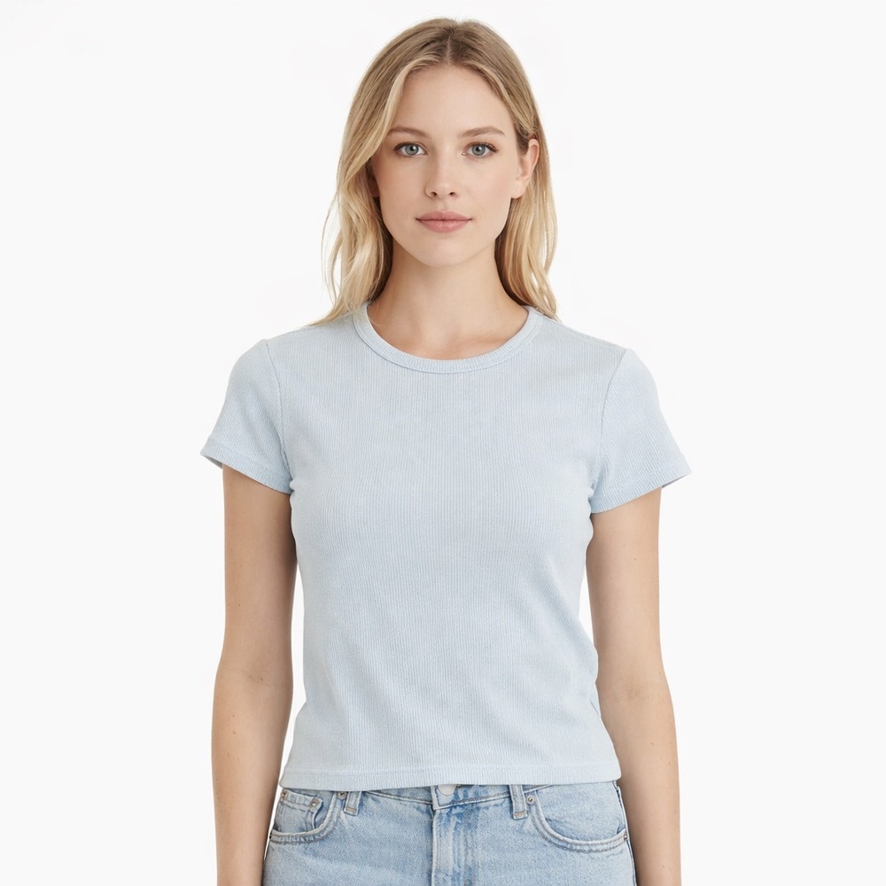 House of Harlow 1960 Baby Blue Ribbed Short Sleeve Baby Tee XS